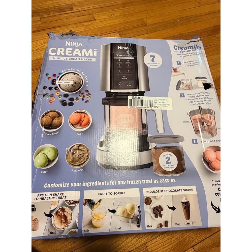 Ninja CREAMi 7-in-1 Ice Cream Maker Silver Black New Open Box NC301